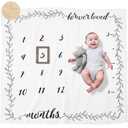 Organic Baby Milestone Blanket - Boy or Girl, 1-12 Months, Neutral, 47'x47' with Wood Frame and Newborn Announcement Disc