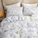 Blue Floral Duvet Cover Full Size White Floral Bedding Set 3 Pieces Soft Breathable Spring Botanical Garden Aesthetic Cottagecore Reversible Comforter Cover with Zipper Closure and 2 Pillowcases, 80"x 90",(203 x 228cm)