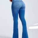 Women's Flare Stretch High Rise Jeans Skinny Bell Bottom Denim Pants (Blue, L)