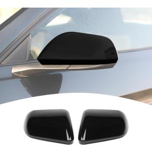 Side Mirror Cover Caps for Ford Mustang 2015+, Black ABS Rearview Mirror Trim, Gloss Black Exterior Upgrade, Peel & Stick Installation (2PCS)  Not for Mirrors with Turn Signals