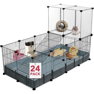 24 Panels Small Animal Playpen,Pet Playpen,C&C Cage for Guinea Pigs,Puppy Play Pen,Baby Chicken Cage,Indoor Outdoor Portable Metal Wire Yard Fence with Waterproof Mat