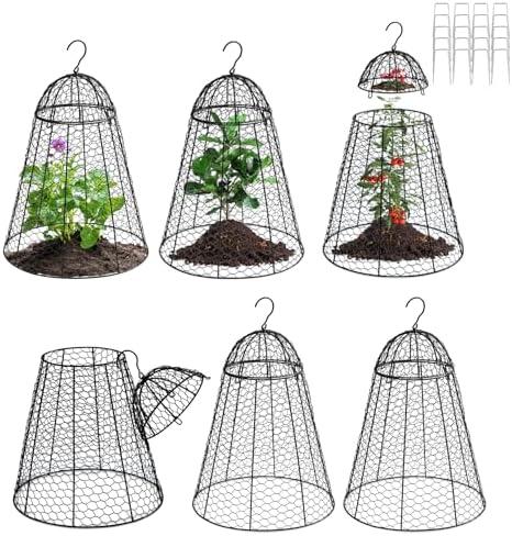 PWSOMJ Garden Chicken Wire Cloche 3 Packs, Large Plant Protectors from Animals, 11.81" W x 15.35" H Rustproof Garden Cloches for Plants with Removable Top and Hook for Easy Pruning
