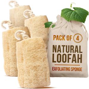 CraftsOfEgypt Natural Loofah Sponge Egyptian Luffa Body Scrubber Pack of 4 for Men & Women, Natural Bath & Shower Loofah Exfoliator, All Natural Loofah Sponges for Face Back & Body, 6" x 6"