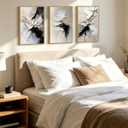 KUVIOKE Navy Blue Framed Wall Art 16x24in Natural Framed, 16 x 24in x 3 Panels Natural