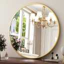 XRAMFY 24 Inch Round Mirror-Gold Circle Mirrors for Bathroom, Entryway | Modern Hanging Vanity Mirror for Livingroom, Wall Decor, Bedroom, Matte Gold Circle Decorative Wall Mirror