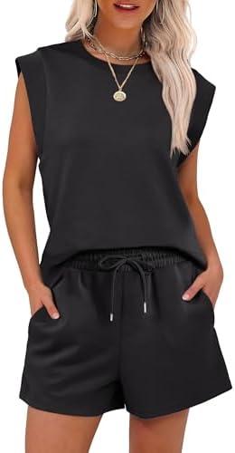 ANRABESS Two Piece Sets for Women 2025 Summer Short Lounge Set Casual Beach Vacation Outfits Spring Sweatsuits Tracksuit, , Black, M