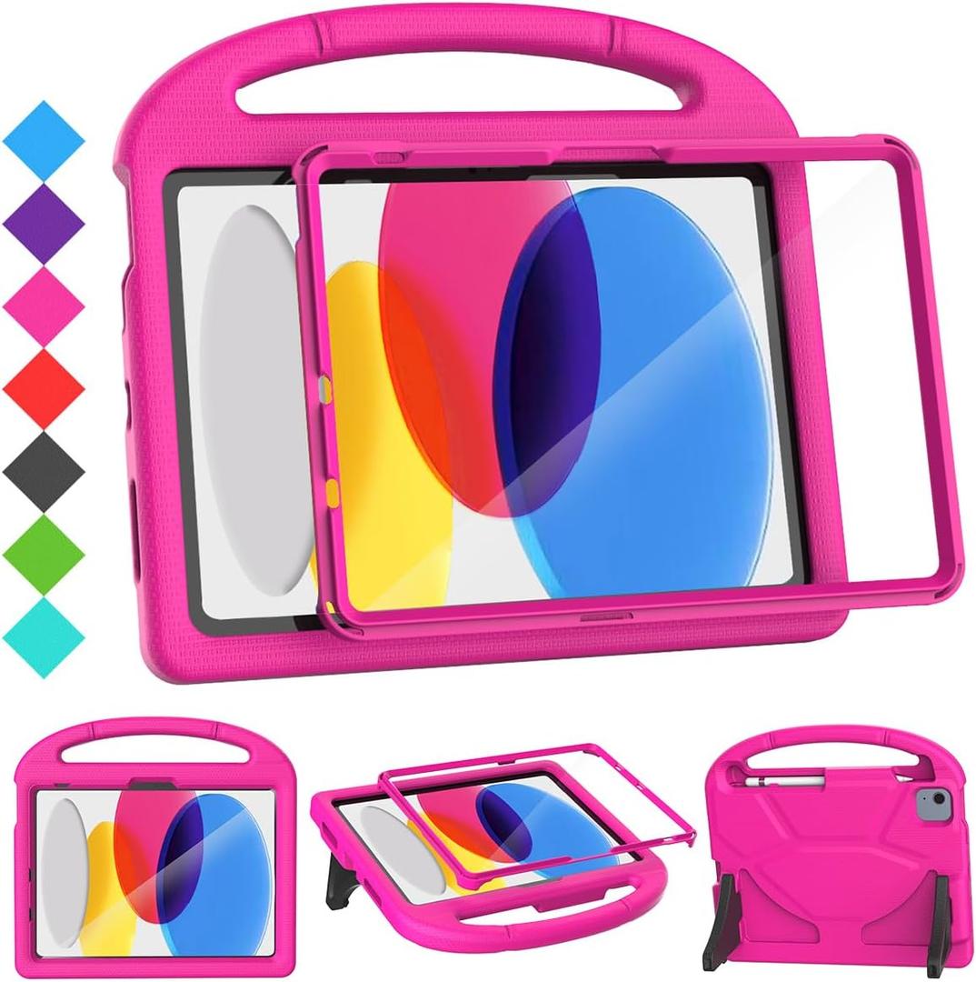SUPLIK Kids Case for iPad A16 11 inch 2025 (11th Gen) & iPad 10th Generation (10.9" 2022), Durable Shockproof Stand Cover with Screen Protector/Pencil Holder/Handle for Kids, Pink