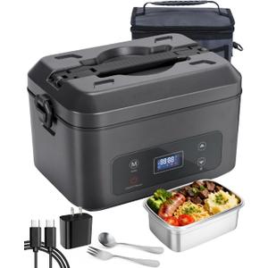 Cordless Electric Lunch Box for Adults, Heated Lunch Box Battery Powered with 5 Side Heating, Portable Food Warmer with 5.5 Cups Removable Container, Self-Heating Food Warmer for Work, GreyBlack