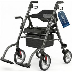 Updated Rollator Walker for Seniors with Seat, 2 in 1 Rolling Walker Wheelchair Combo for Mobility-Impaired, Dual Height Adjustment, Lightweight & Foldable Rollator, Capacity 310lbs (Black)