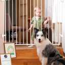 Babelio Baby Gate for Stairs, Kitchen & Doorways, No Bottom Bar| Easy Installation| One-Handed Operation| Auto-Close| Hardware Mount (Drill Needed) Safety Dog Gate (White - B17, 34" H, 29-49" W-Wide)