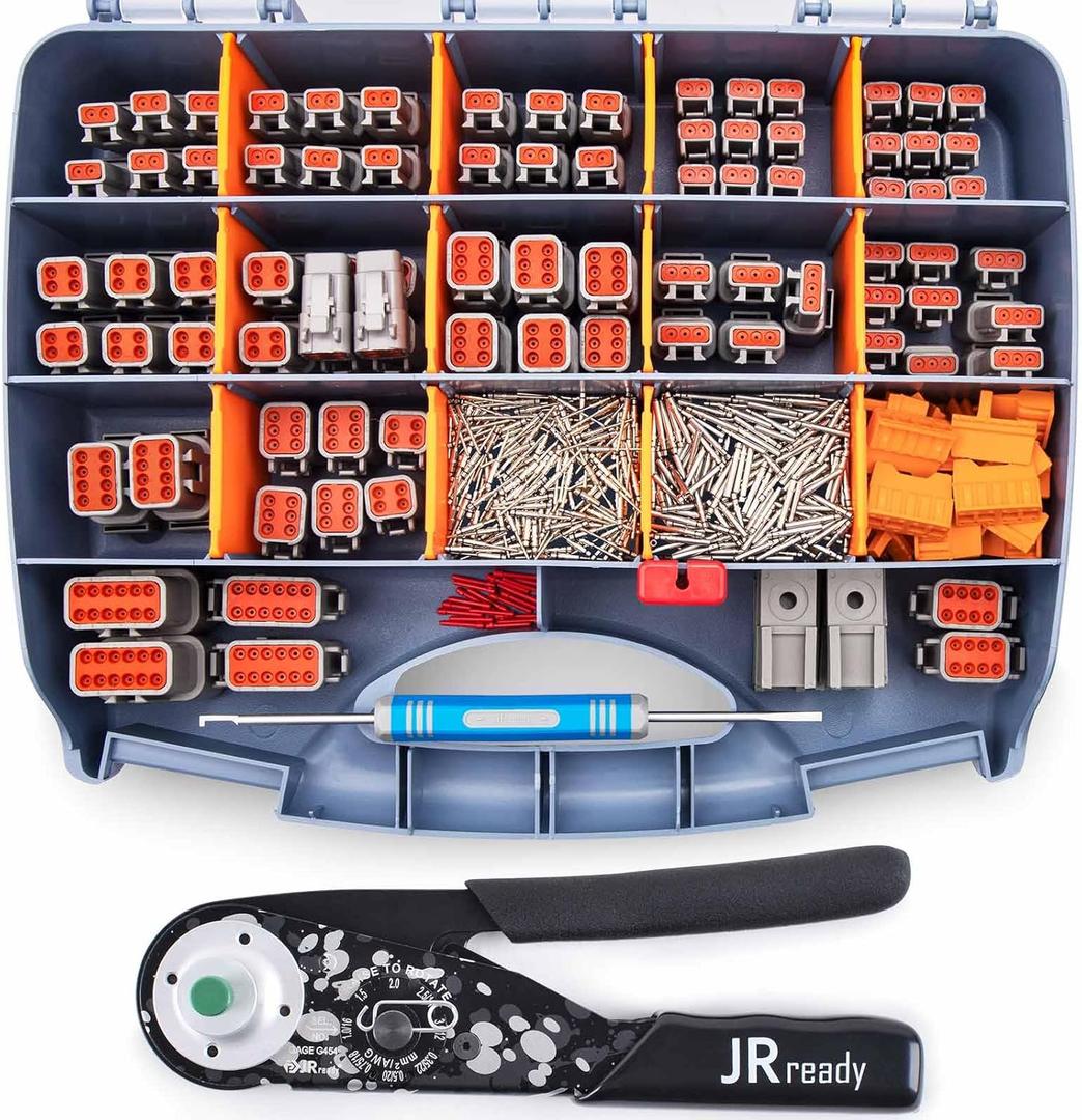 JRready ST6332-DT1 Deutsch DTM Connector Kit, 2 3 4 6 8 12 Pin Gray Connector, New-DT1 Deutsch Crimper, Size 20 Solid Contact 16-22AWG, Removal Tool, Seal Plug, Automotive Electrical Connectors
