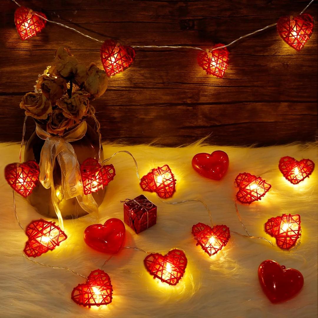 Happy Trees Valentines tring Lights, 10 FT 20 LED Heart Shape String Light, Fairy Lights Battery Operated Timer, Valentines Garland Valentine Decor for Indoor Outdoor Wedding Anniversary Holiday Party (Red)