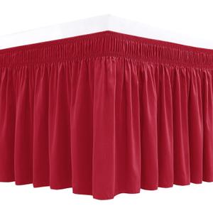 Wrap Around Bed Skirts for Queen Size Beds 18" Drop, Red Adjustable Elastic Dust Ruffles Easy Fit Wrinkle Resistant Silky Luxurious Fabric Machine Washable