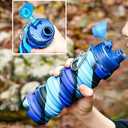 Collapsible Water Bottles Travel water bottle Sports Portable Sport Water Bottle Reusable Water Bottles comes with mountaineering Buckle 500ml silicone Water-proof camping water bottle (Dark blue+purple)