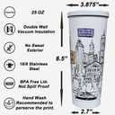 Cities Around the World 25 Oz Tumbler Series - Designed in the USA - Vacuum Insulated Tumbler with Lids & Straw - Stainless Steel Coffee Water Travel Mug, Cup for Hot Cold Drink (Boston)