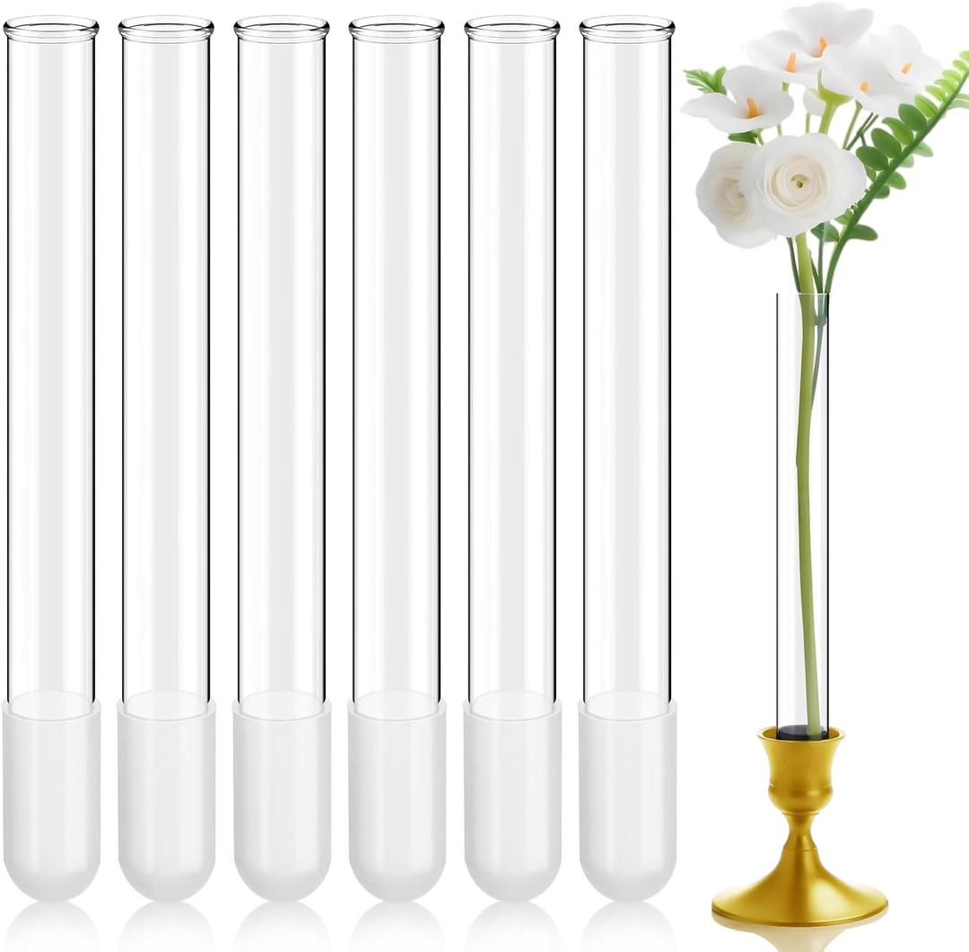 6 Pack 7.9" Glass Bud Vase Taper Candle Holder's Bud Vase for Flower Candlestick Sizes from 22mm to 27mm Adjustable Designed Specially for Taper Candle Holder for Tablescapes, Wedding Decor