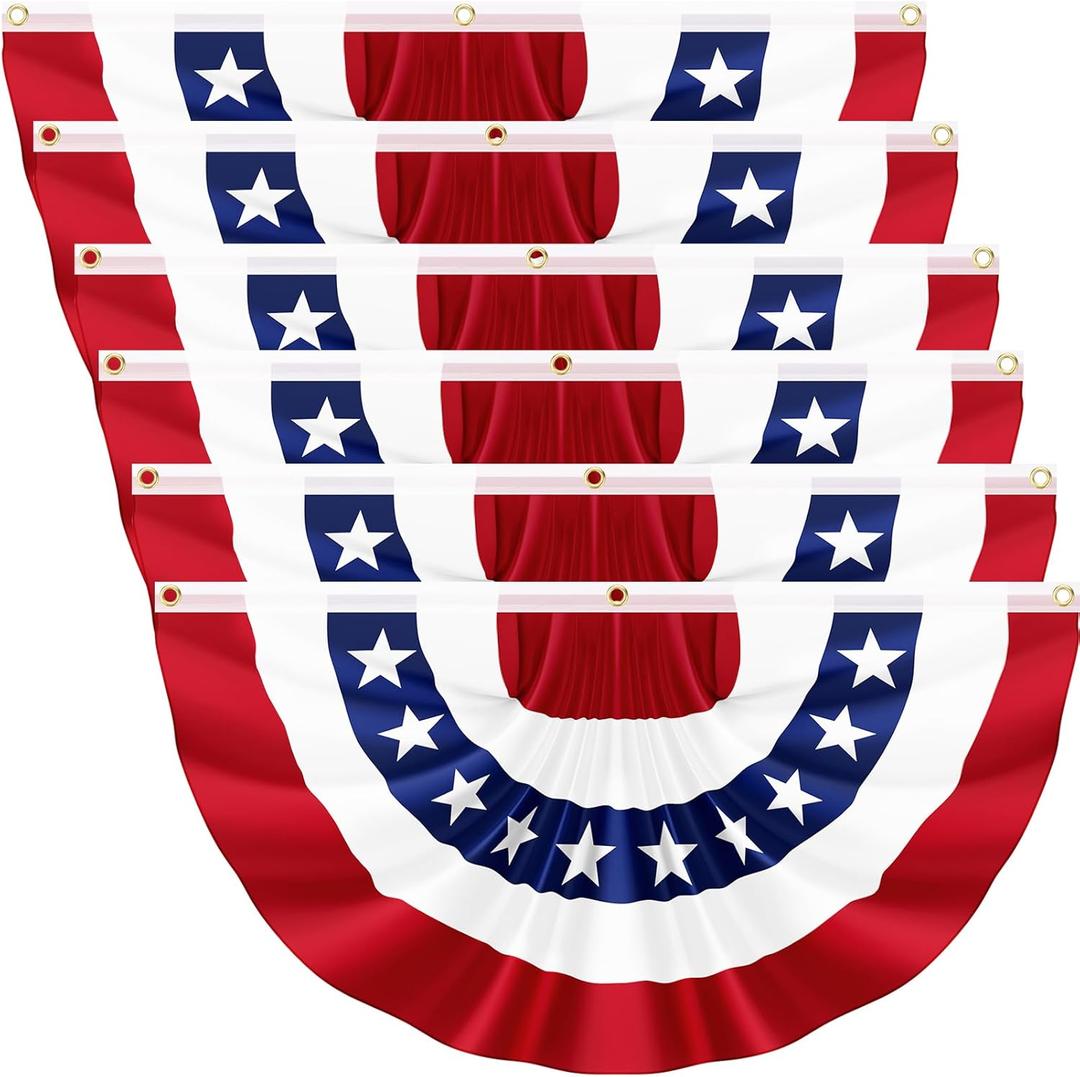 6Pack 3x6 FT American Pleated Fan Flag, USA Patriotic Half Fan Bunting Flag, 4th of July Flags Decorations for Outside, Red White and Blue Patriotic Decorations Outdoor