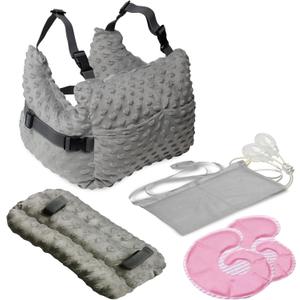 Zomaple Mastectomy Pillow - Post Surgery Pillow, Mastectomy Recovery Must Haves, Breast for After Heart Surgery, Reduction & Augmentation Patients Sleeping, Recovery Seatbelt Protection-Surgery Gift (Grey Heart Press Pillow+seatbelt+shower Lanyard+breast Pack)