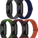 Bcuckood Compatible with Fitbit Inspire 3/Inpsire 2/Inspire/Inpsire HR/Ace 2/Ace 3 Watch Bands, Elastic Adjustable Replacement Wristband Women Men Stretchy Soft Sport Nylon Loop Straps (Grey+Indigo+Olive Green+Wine Red+Orange)