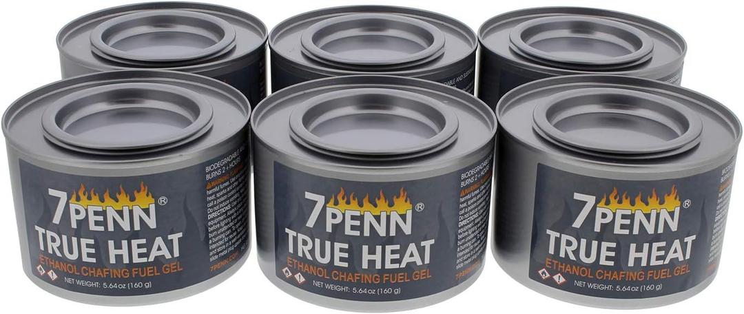 7Penn Gel Fuel True Heat Bio Ethanol 2 Hr Cooking Fuel 6pk  Food Warming Heated Cans, Chafing Dish Burner Buffet Warmer