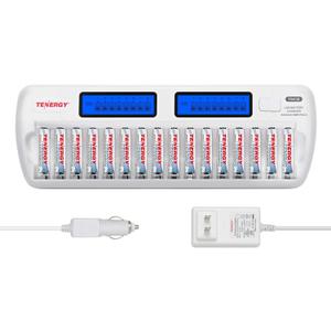 Tenergy TN438 16-Slot Smart Battery Charger for AA/AAA NiMH/NiCd LCD Display + 16 Premium AAA Rechargeable Batteries