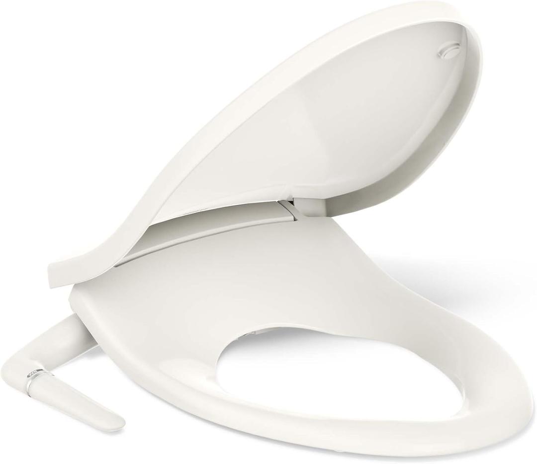 Kohler PureWash M250 Manual Elongated Bidet Toilet Seat, Biscuit, Quiet-Close Lid Prevents Slamming, Cool Water, Easy Installation with Quick-Release Hinges, Adjustable Spray Position & Pressure