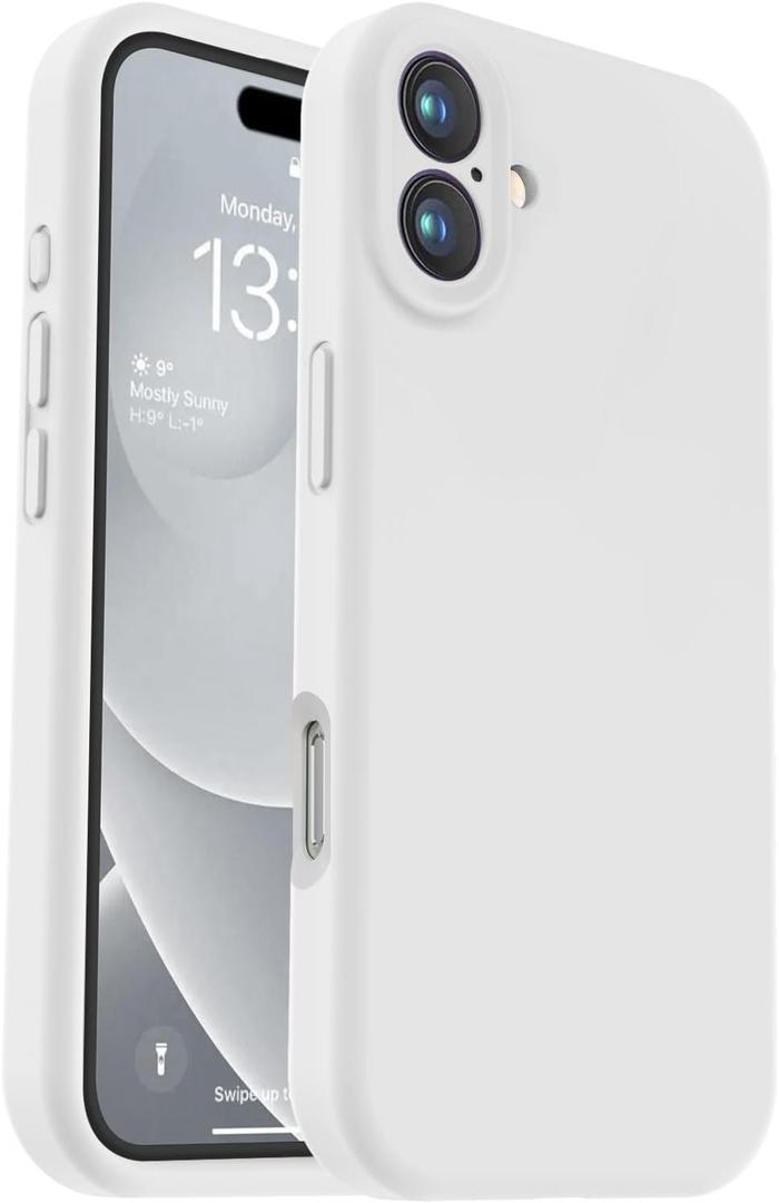 Vooii Compatible with iPhone 16 Case, Liquid Silicone Upgrade [Camera Protection] [Soft Anti-Scratch Microfiber Lining] Shockproof Phone Case for iPhone 16 6.1 inch - White