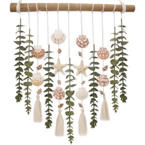 Bathroom Wall Decor Artificial Eucalyptus Boho Bedroom Decor Fake Eucalyptus Plants Leaves with Seashell on Stick Coastal Decor Natural Home Decorations for Living Room Nursery Kitchen
