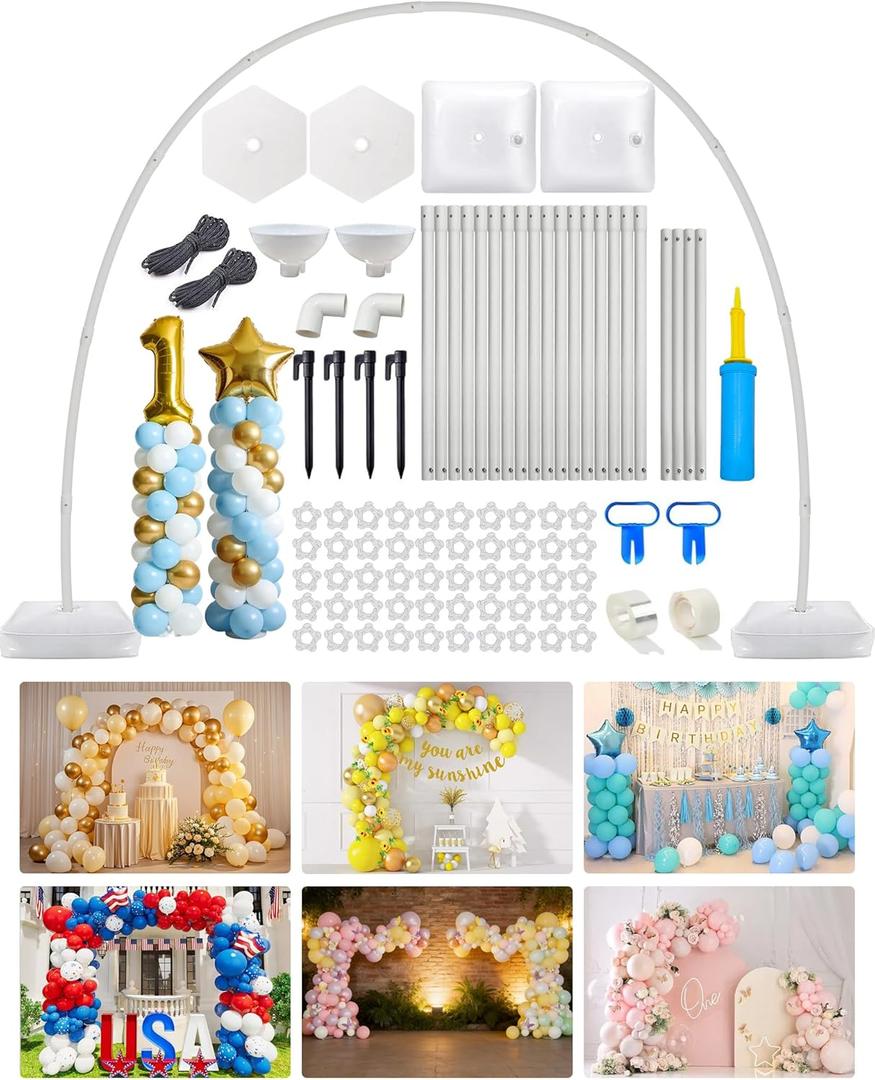 6IN1 Balloon Arch Stand Kit, 10.8ft Adjustable Balloon Column Stand with Base, Reusable Balloon Arch Kit Party Backdrop Decoration for Birthday Graduation Mother's Day Wedding Baby Shower
