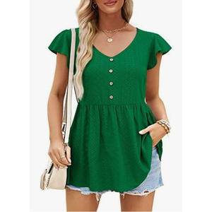 Women's New T-Shirt Cute Doll, Jacquard Top Ruffled Loose Tunic, Size 4XL