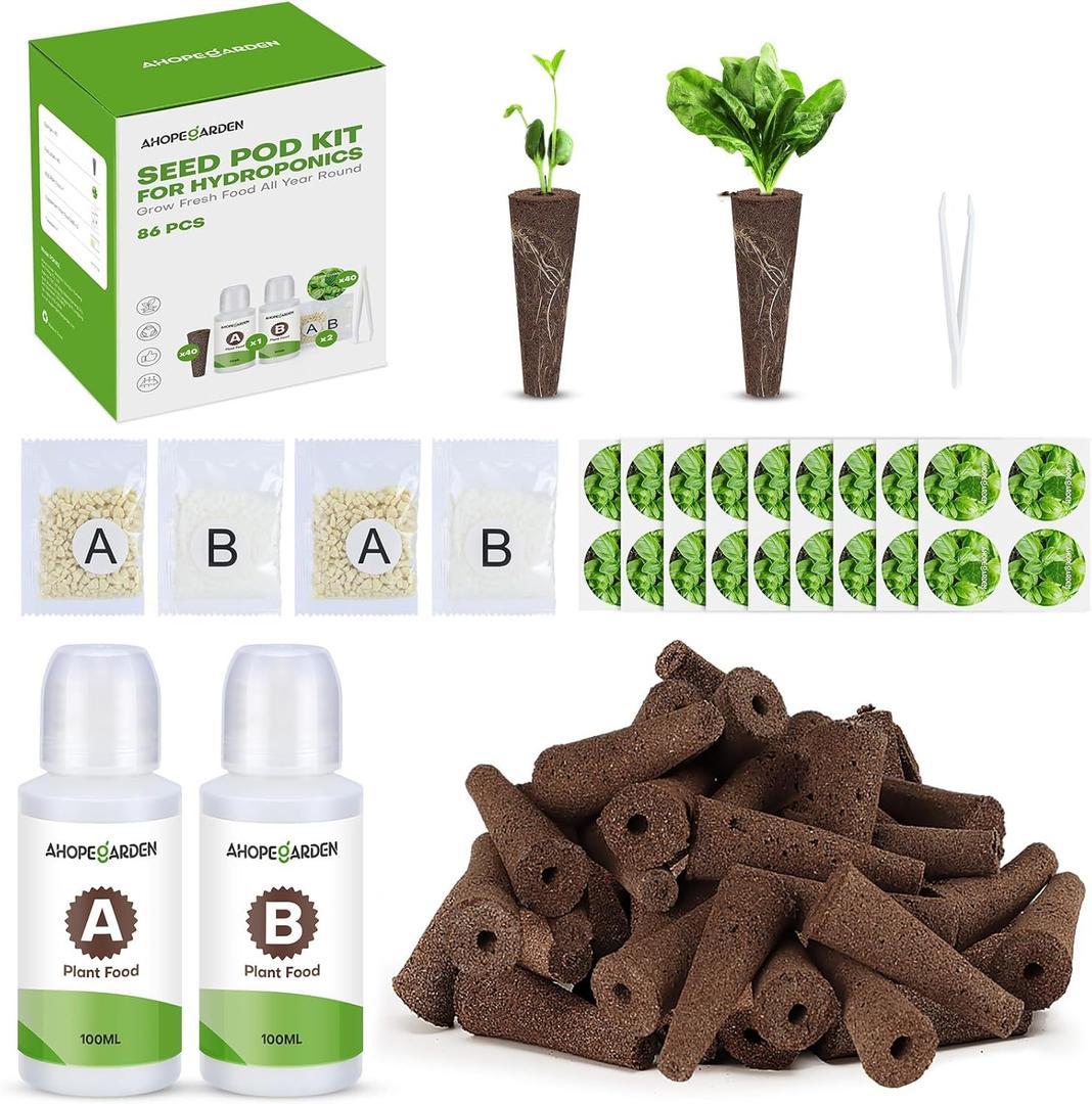 Ahopegarden 86PCS Hydroponic Pods Kit: Grow Anything Herb Kits with 600ml A&B Plant Food, 40 Grow Sponges, 40 Labels, 1 Tweezer  Hydroponics Supplies for Aerogarden&Most Brand Herb Garden