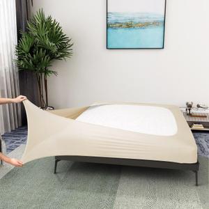 Box Spring Cover Queen Size - Jersey Knit & Stretchy Wrap Around 4 Sides Bed Skirt for Hotel & Home - Queen/Queen XL, Beige