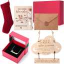 4 Pcs Christmas New Mom Gifts for Women with Exquisite Box Newborn Baby Pregnancy Gift for New Parents Gender Reveal Gifts with Mom and Dad Stocking Necklace Set for First Time Moms