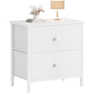 BOLUO White Nightstand 2 Drawer for Bedroom,Small Night Stand with Fabric Drawers End Table Modern (Medium 1 pc)