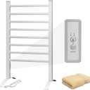 KEG Towel Warmer 8 Bars for Bathroom Freestanding or Wall Mounted Bath Towel Heater Plug-in with Built-in Timer Silver