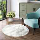 Latepis White with Grey Tips Round Rug - 5ft Washable Faux Sheepskin Fur Area Rug for Living Room & Bedroom (4'11", Round)