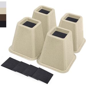 6 Inch Heavy Duty Bed Risers, Furniture Risers for Desk, Chair, Table or Sofa, Couch Lift Risers, Supports up to 2200 lbs per Leg(4 Pack Beige)