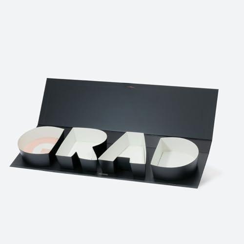 Geoto 21.1"x6"x2" Black/White/Navy Blue Creative Gift Packaging Idea Fillable GRAD Letter Shaped Gift Boxes Wrapping Basket Packaging Boxes(Black)