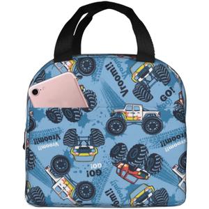 Monster Truck Cars Blue Lunch Bag Compact Tote Bag Reusable Lunch Box Container For Women Men School Office Work, 6l