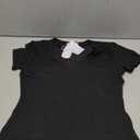 MANGOPOP Womens Deep V Neck Short Sleeve Slim Fit T Shirt Tops Tee (Medium, A01black)