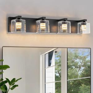 foucasal LED Bathroom Vanity Lights, 5CCT Dimmable 2700K-4500K Vanity Light Fixtures Over Mirror, Modern Vanity Lighting for Bathroom Restroom Hallway Living Room (Black, 4-Light)