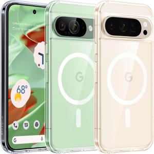 TORRAS Magnetic Shockproof for Google Pixel 9 Pro & Pixel 9 Clear Case, [Fit for MagSafe][16FT Mil-Grade Drop Protection] Translucent Slim Protective Phone Case