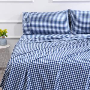 Best Season Cotton Twin Checkered Sheet Set 3 Piece Cotton Sheets Gingham Bed Sheets, Soft, Smooth, Durable, Easy Care, 16" Deep Pocket Checkered Blue Twin Sheets - 1 Flat, 1 Fitted, 2 Pillowcases