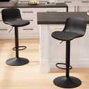 Kidol & Shellder Bar Stools Set of 2 Adjustable Swivel Counter Height Stools, Modern PU Leather Upholstered with Back Solid Color Barstools for Kitchen Island Black