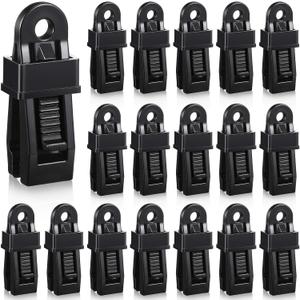 Outus 20 Pcs Tarp Clip Crocodile Mouth Multipurpose Secures Clamp with Strong Lock Clamp Trap Clip Camping Clips Tighten Tent Snap Grip for Outdoor Tent Awning Banner(Black), 20 Pieces
