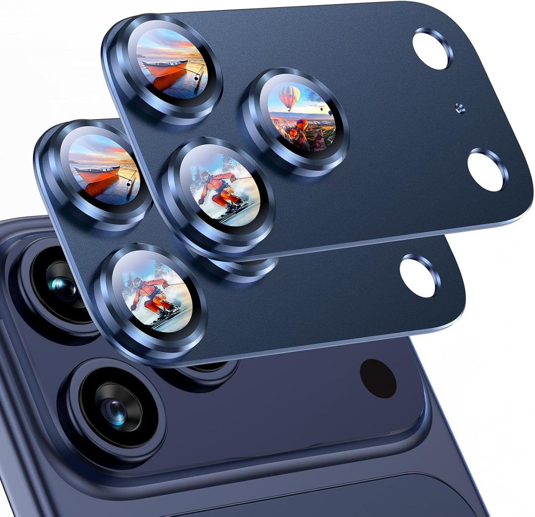Uyiton Compatible with iPhone 17 Pro Max Camera Lens Protector - [Not Easy to Break][Strong Adsorption][Case-Friendly] Metal Tempered Glass Rear Camera Screen Cover - Deep Blue, 1 Pack
