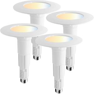 Jolux 4 Inch Adjustable 5CCT LED Can Light Retrofit, 2700K-5000K CCT Selectable, 6W=40W 500LM, Dimmable E26 Base, Bevel Trim, Recessed Lighting for Home Kitchen Bedroom, 4-Pack