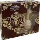 Vintage Turkish Coffee Pot Set Metal Turkish Tea Set with 6 Luxury Coffee Cups & Craft Tea Tray Teapot for Serving Tea Zamzam Coffee Cappuccino,Gold Silver Ottoman Trim Wedding Gift