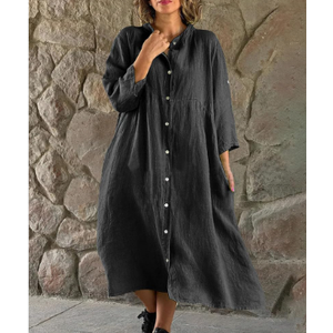Womens Summer Linen Shirt Cotton Button Down Easter Dresses Short Sleeve Midi Dress Maxi Dress, Medium
