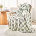 Checkered Blanket Twin Size - 30"x30" Green Knit Blanket Soft Fluffy Patterned Throw Blankets for Couch, Sofa, Chair, Bed, Camping, Picnic, Travel